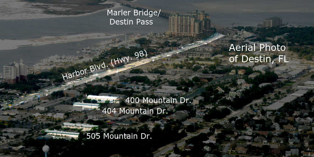 Destin Commercial Warehouses highlighted aerial